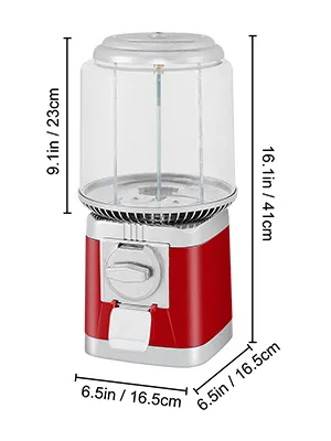 VEVOR gumball machine, red and white, height 41cm, width 16.5cm, depth 16.5cm.