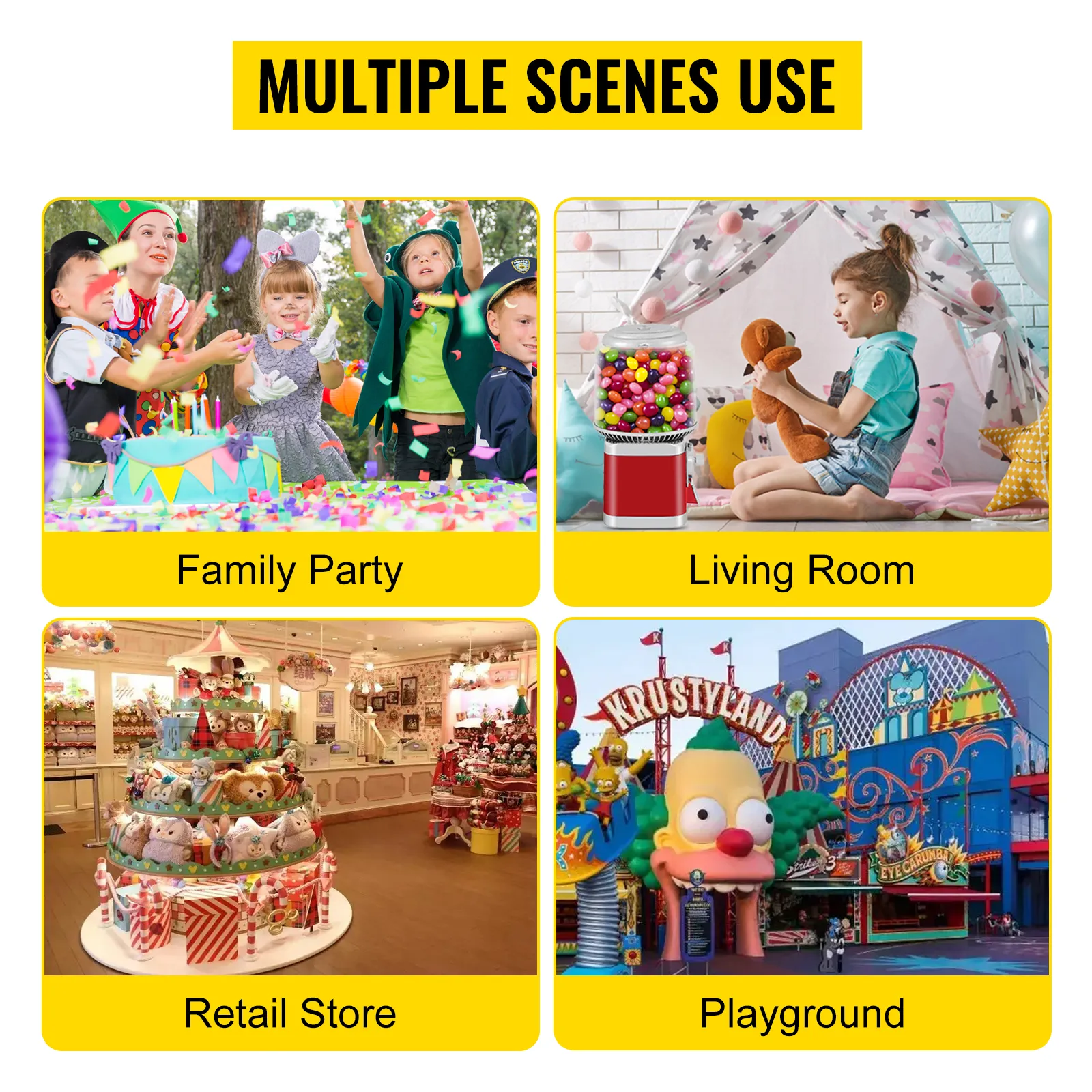 VEVOR gumball machine for family party, living room, retail store, and playground.