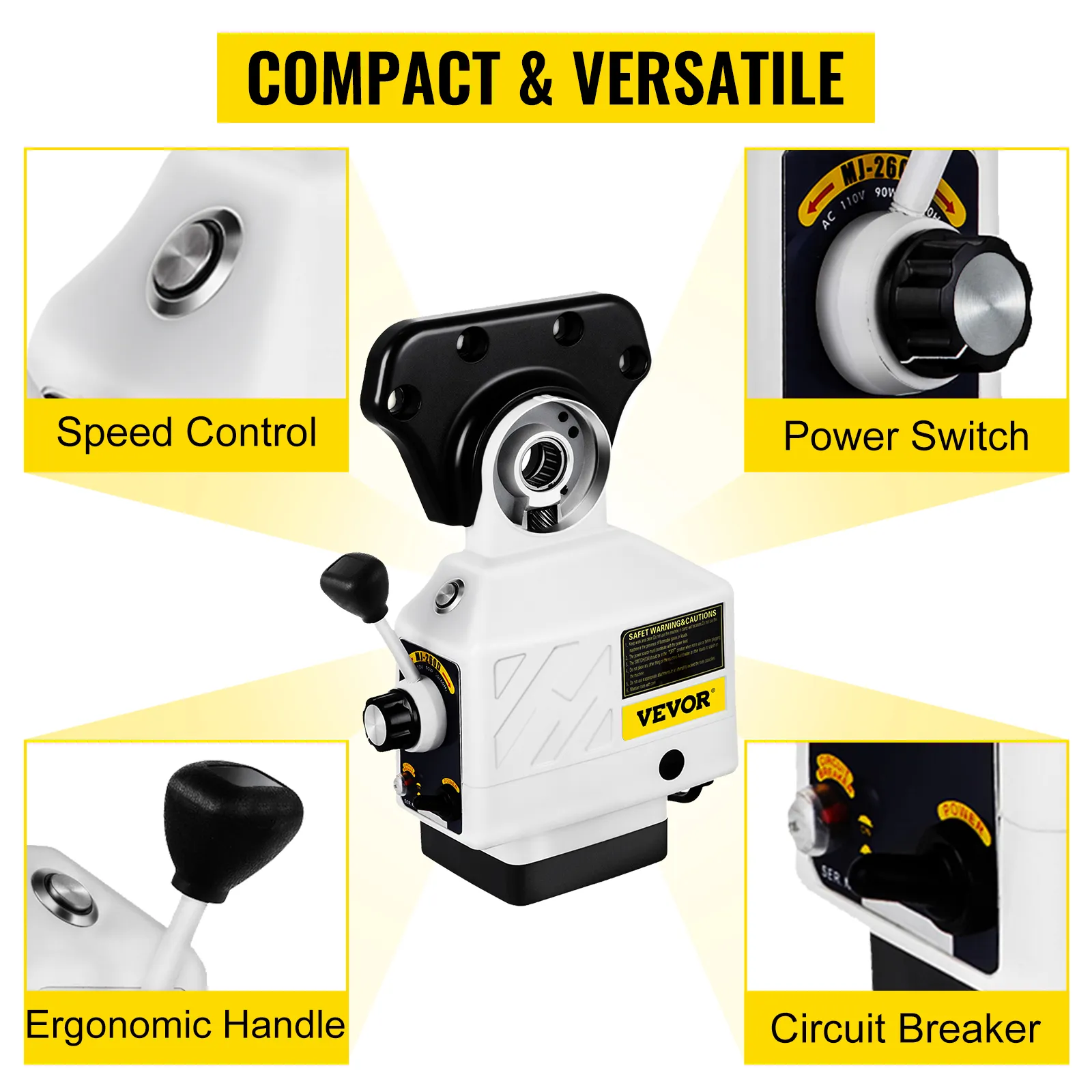 Alimentación de potencia del eje X VEVOR con control de velocidad, interruptor de encendido, mango ergonómico y disyuntor.
