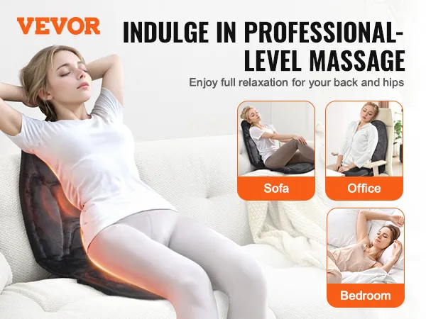 VEVOR massagekussen met 10 vibratiemotoren, 3 verwarmingstherapiezones en 3 timingniveaus.