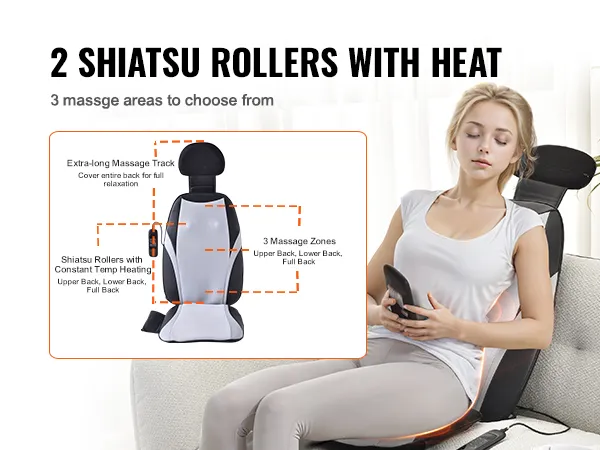 2 rodillos shiatsu con calor y 3 zonas de masaje para espalda superior, inferior y completa. Masajeador de espalda shiatsu VEVOR.