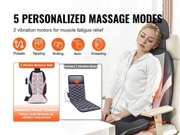 El masajeador de espalda shiatsu VEVOR ofrece 5 modos de masaje personalizados para aliviar la fatiga muscular.