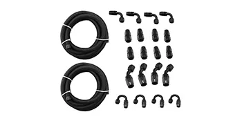 Kit de manguera de combustible VEVOR 8an con manguera trenzada negra y accesorios de instalación.