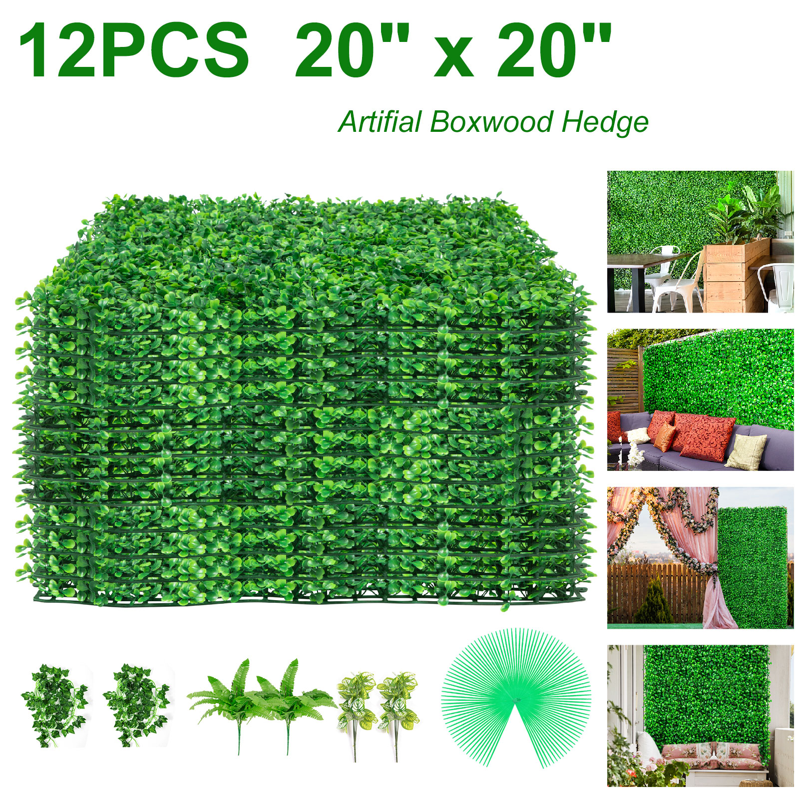 Künstliche Buchsbaum-Hecke – 12 Paneele à 50,8x50,8 Cm, UV-beständig, Als Sichtschutz & Gartendeko