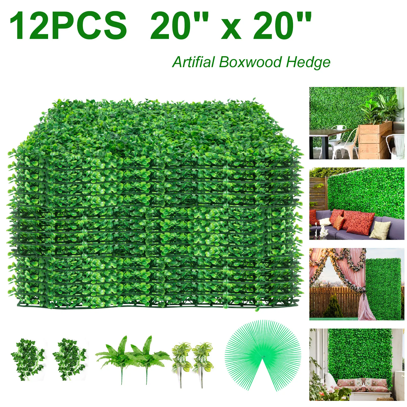 Paneles de boj artificial VEVOR, 12 piezas, 20 x 20 pulgadas, para decoración del hogar y el jardín.