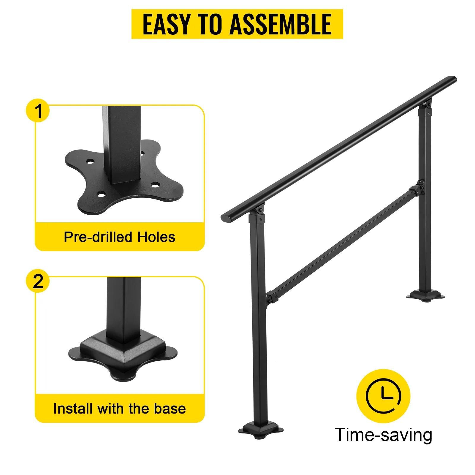 Barandilla de escalera para exterior VEVOR con orificios pretaladrados para una fácil instalación. Ahorro de tiempo.
