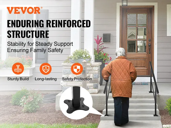 VEVOR outdoor stair railing with elderly person, sturdy build, long-lasting, safety protection.