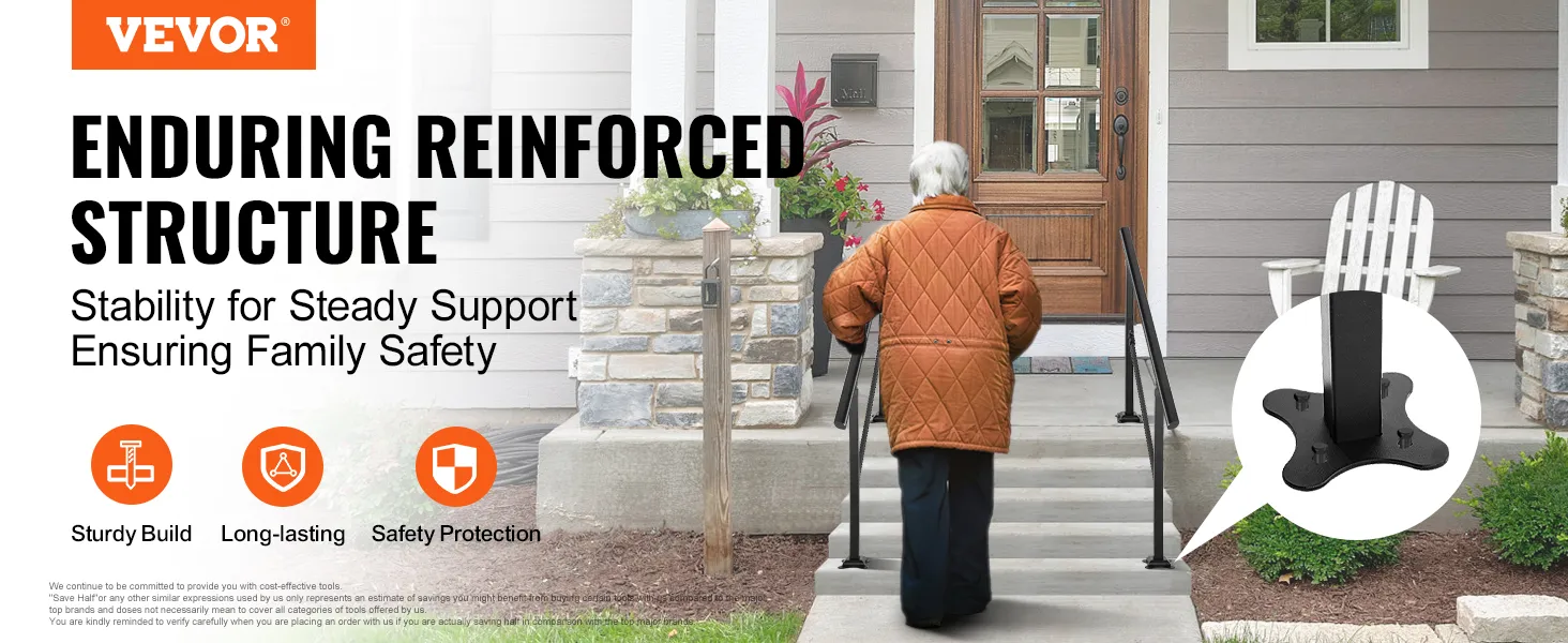 Barandilla de escalera para exteriores VEVOR con protección para personas mayores, construcción robusta, duradera y de seguridad.