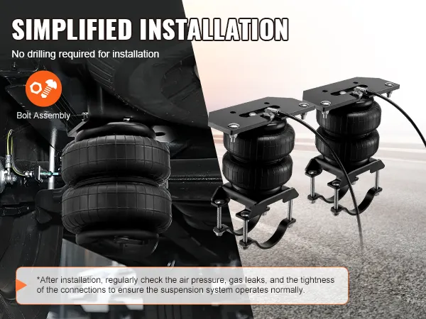VEVOR air bag suspension kit with simplified installation, no drilling required for assembly.