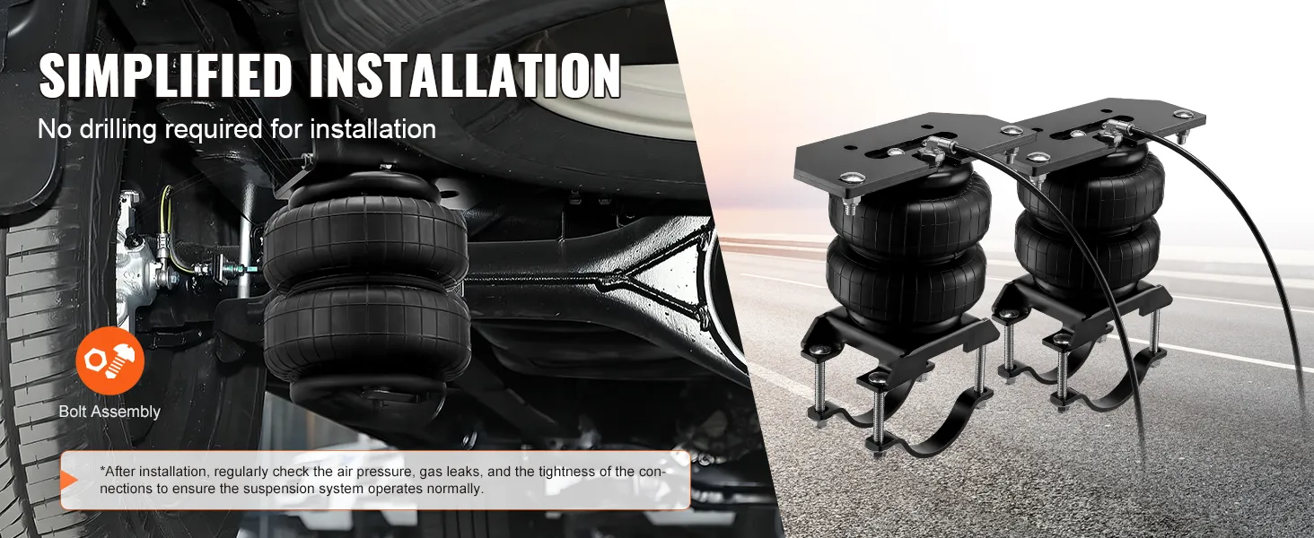 VEVOR air bag suspension kit with simplified installation, no drilling required for assembly.