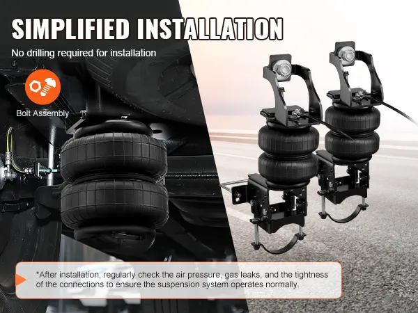 Eenvoudige installatie zonder boren voor VEVOR airbag-ophangingsset; inclusief boutmontage.