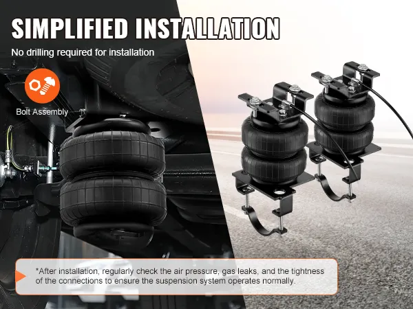 VEVOR air bag suspension kit - simplified installation with no drilling required, bolt assembly shown.