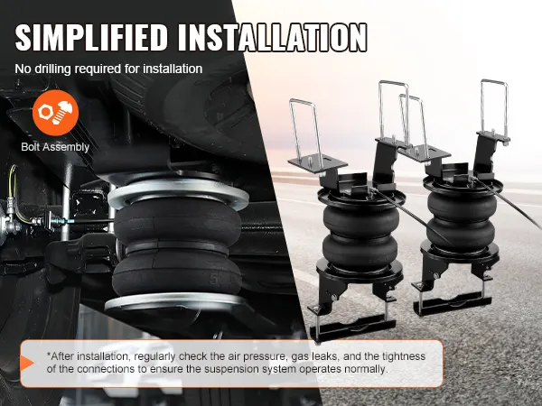 VEVOR airbag suspension kit with simplified bolt assembly and no drilling installation on a vehicle.