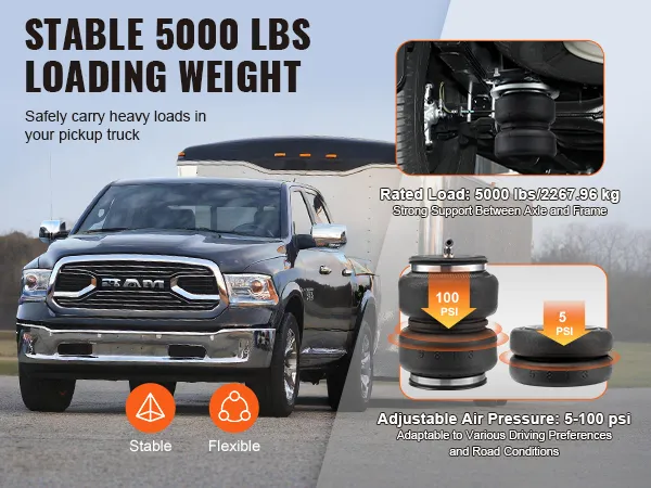 VEVOR air bag suspension kit for pickup trucks with 5000 lbs loading weight, adjustable air pressure.