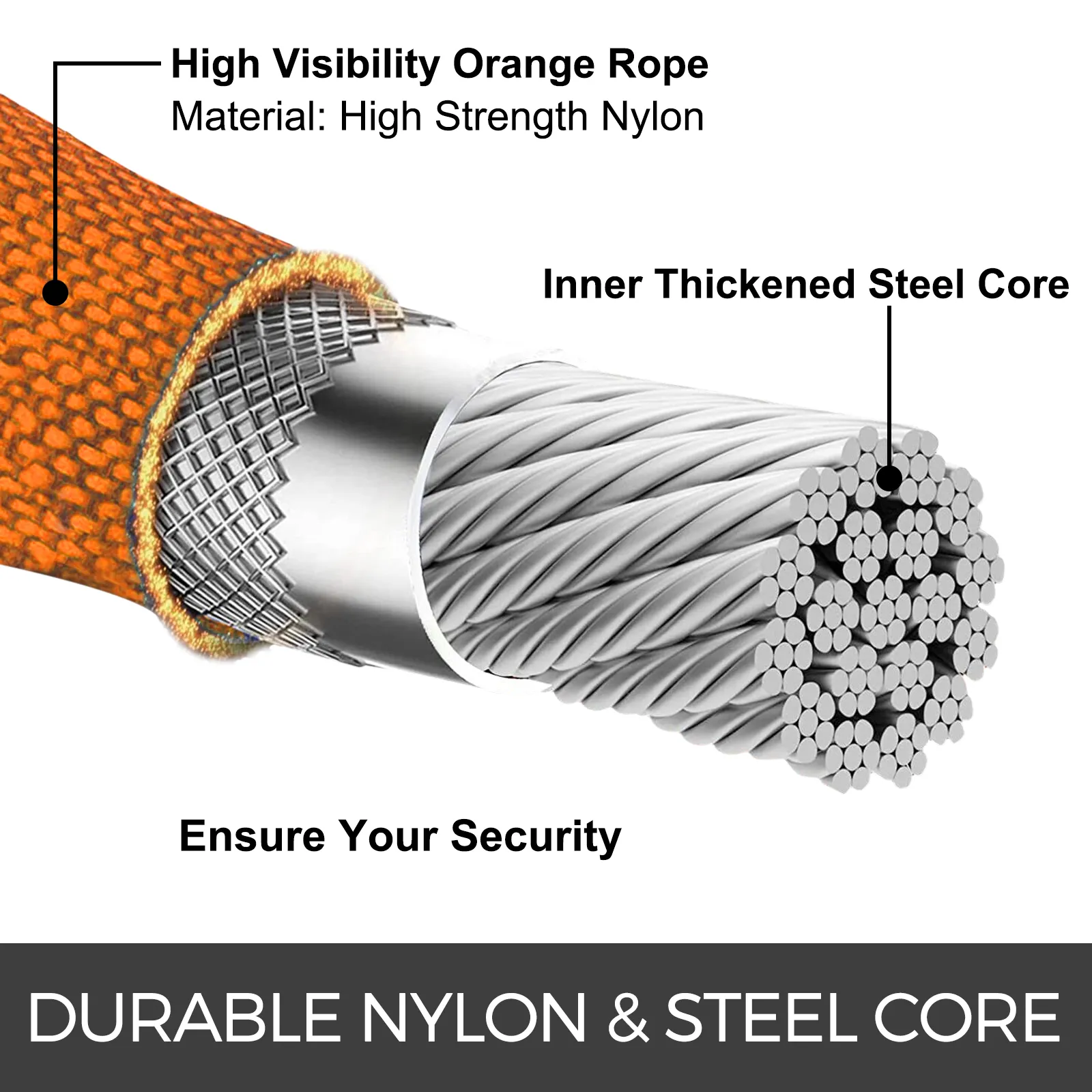 VEVOR climbing lanyard: high-visibility nylon rope with steel core for enhanced security.