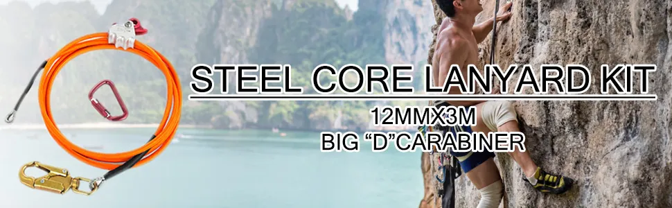 VEVOR steel core lanyard kit with 12mm x 3m cord and big "d" carabiner for climbing.