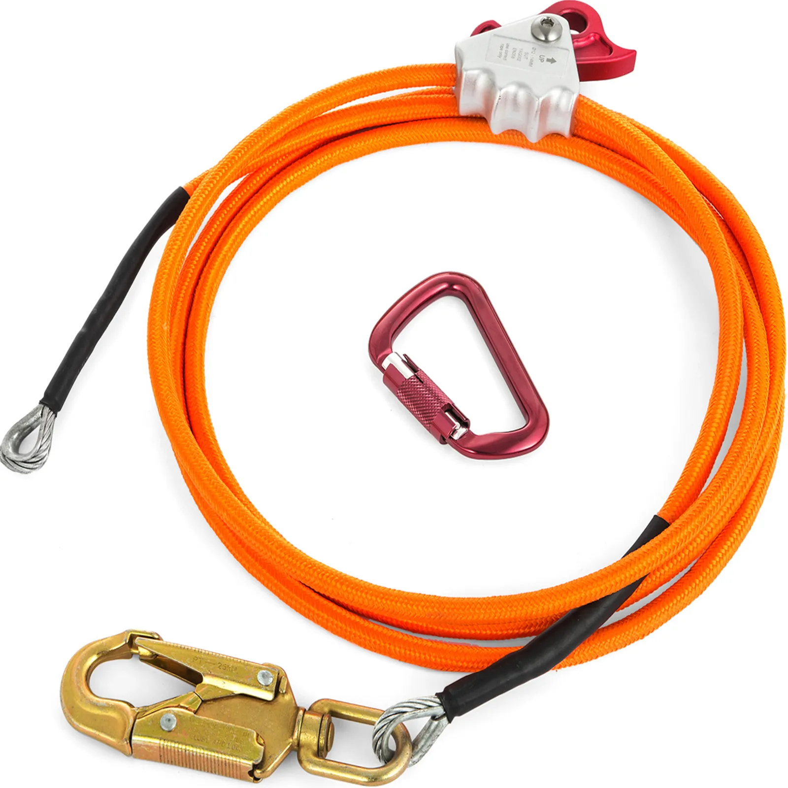 lanyard kit with orange rope, carabiner, and clamp – VEVOR steel core lanyard kit.