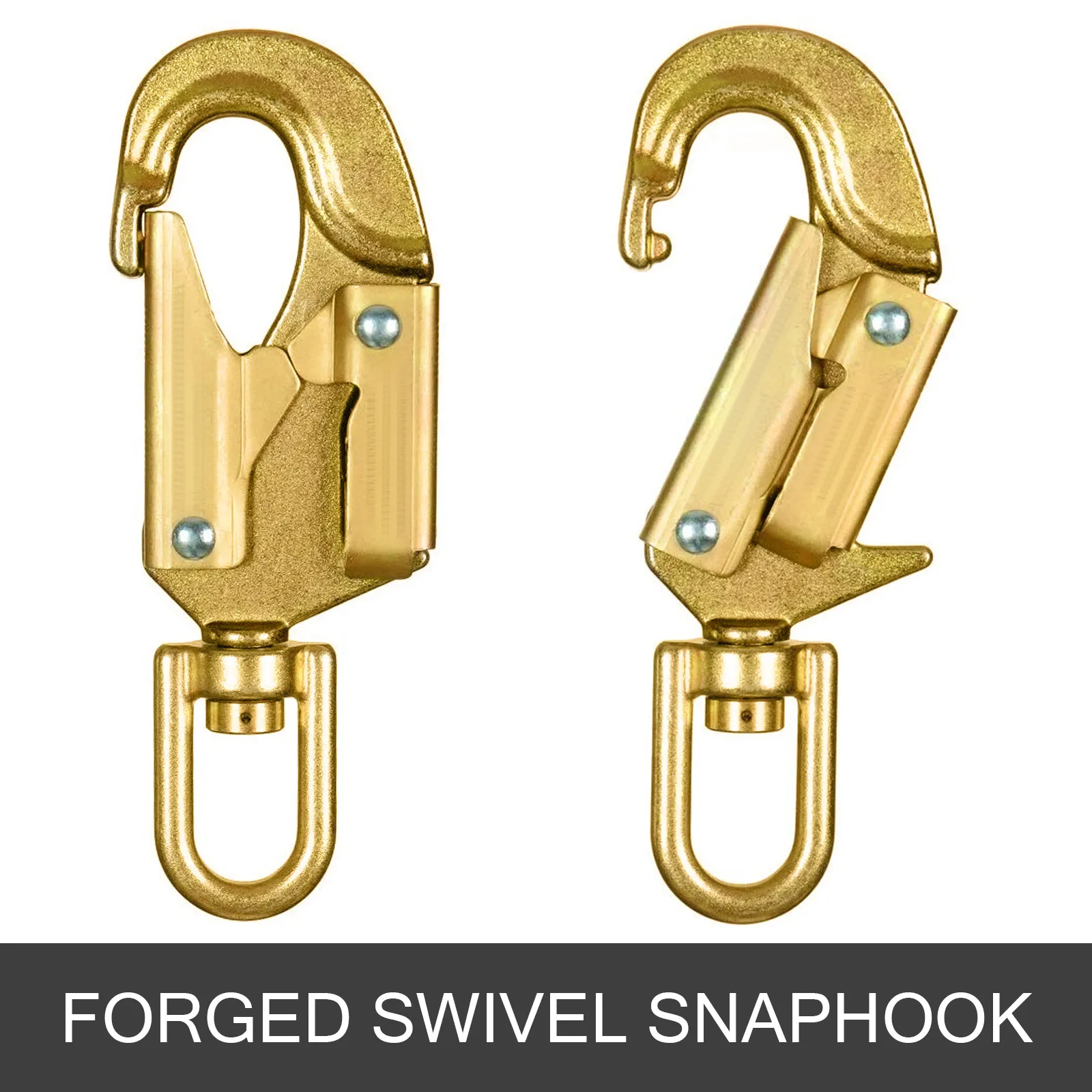 geschmiedeter Wirbelkarabinerhaken für VEVOR-Schlüsselband mit Stahlkern in Gold-Finish.