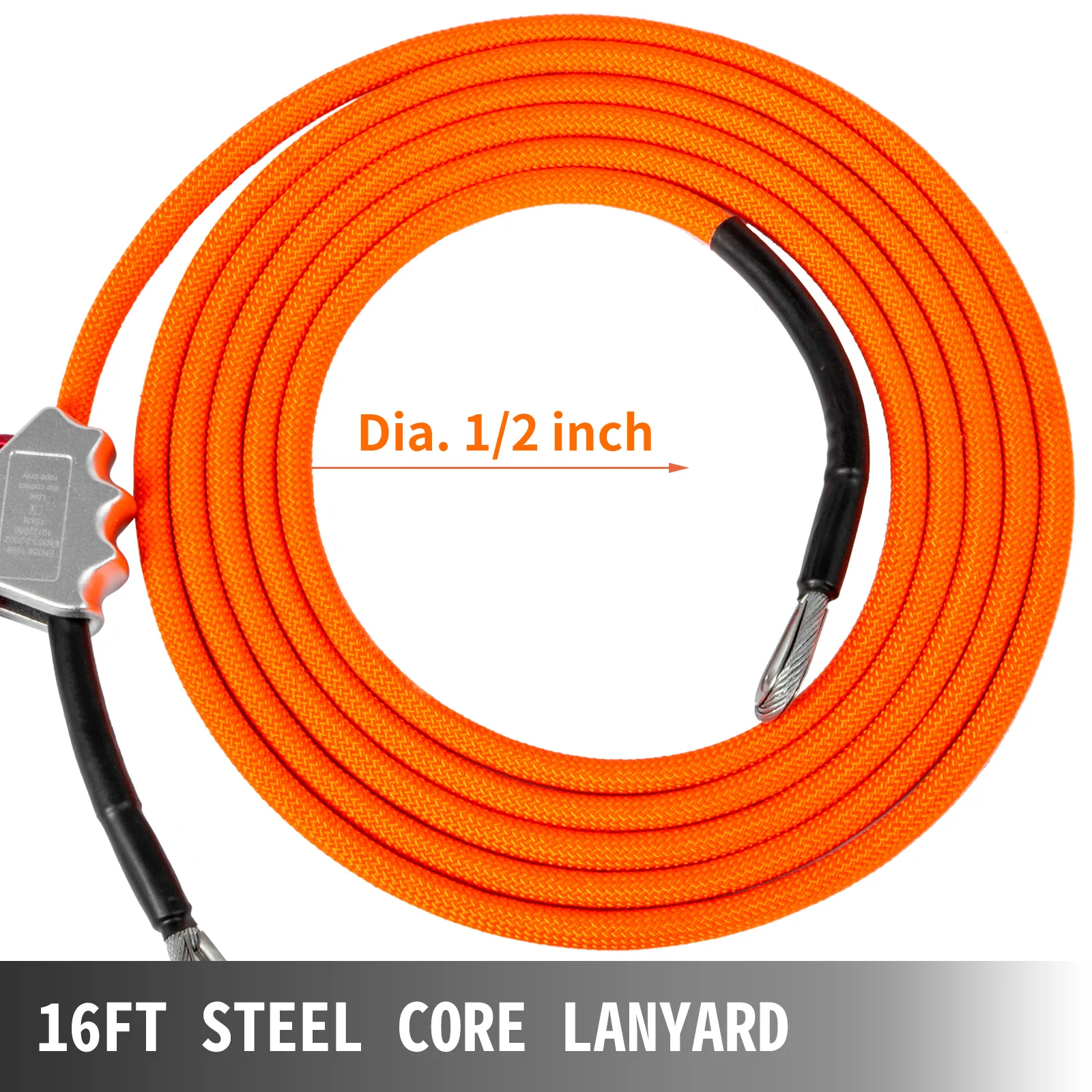 Línea de pesca VEVOR de 16 pies, color naranja, con núcleo de acero y diámetro de 1/2 pulgada.