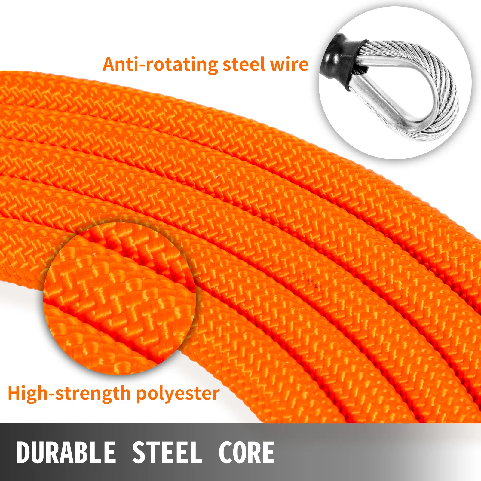 VEVOR flip line with anti-rotating steel wire and high-strength polyester.