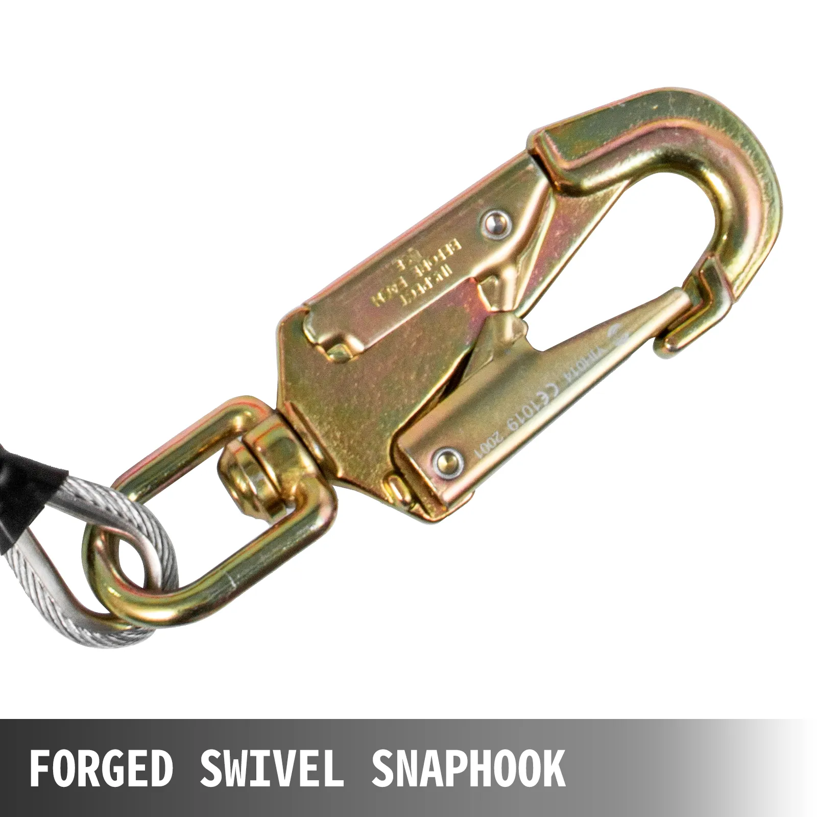 forged swivel snap hook for VEVOR flip line, close-up of locking mechanism.