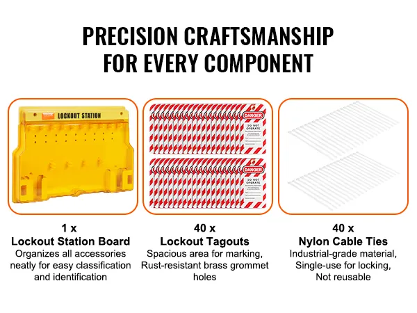 VEVOR lockout tagout kit: lockout station board, 40 lockout tagouts, 40 nylon cable ties