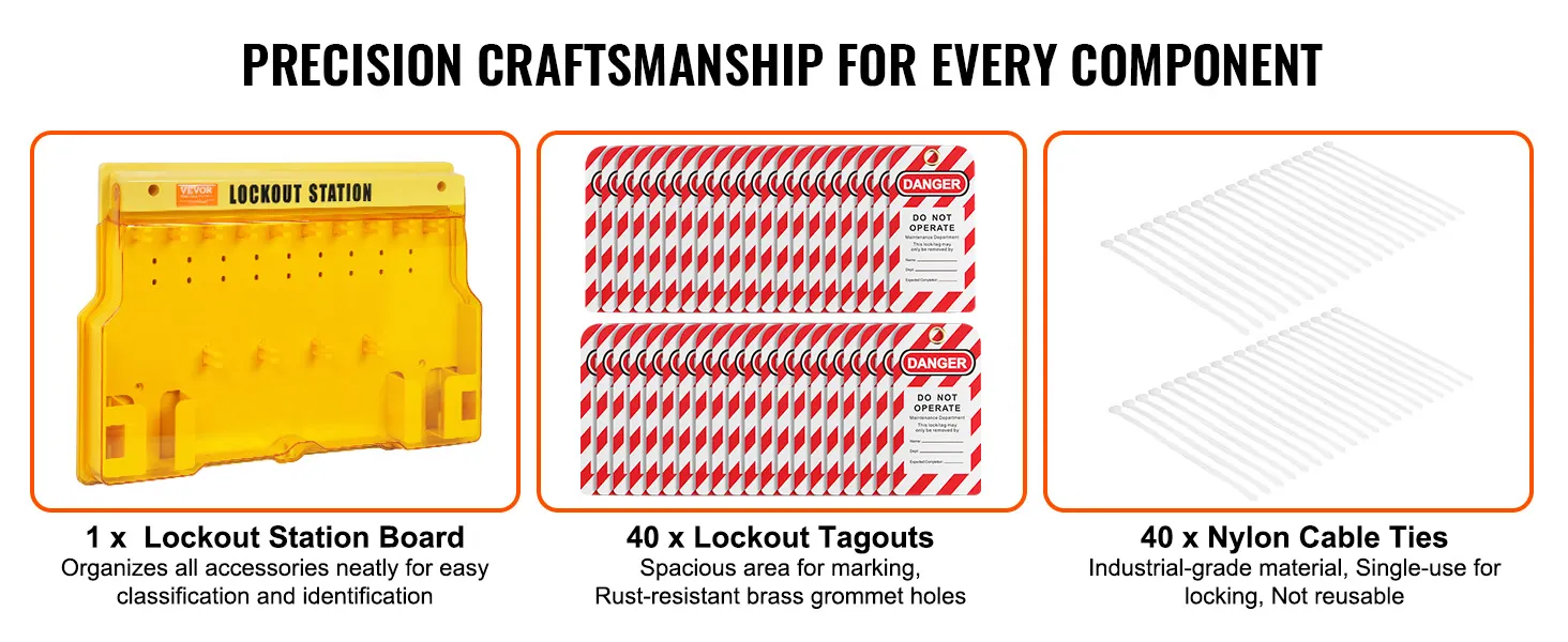 VEVOR lockout tagout kit: lockout station board, 40 lockout tagouts, 40 nylon cable ties