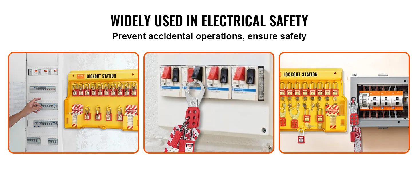 VEVOR lockout tagout kit for electrical safety, preventing accidental operations in control panels.
