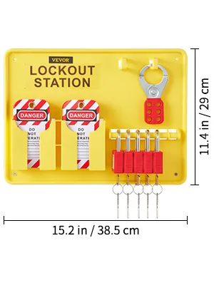VEVOR lockout tagout kit with lockout station, two danger tags, safety lockout hasps, and padlocks.