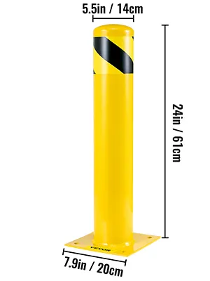 Bolardo de seguridad VEVOR amarillo con rayas negras, 24 pulgadas de alto, 7,9 pulgadas de base, 5,5 pulgadas de parte superior.