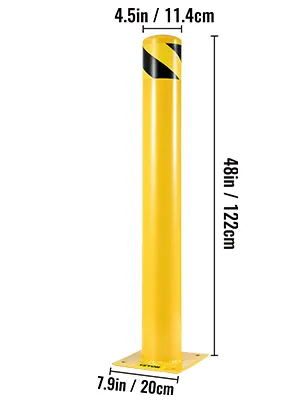 VEVOR safety bollard, 48in tall, 4.5in diameter, with black hazard stripes, yellow.