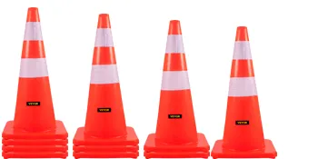 VEVOR safety cones with reflective stripes, set of four, plus red reflective tape.