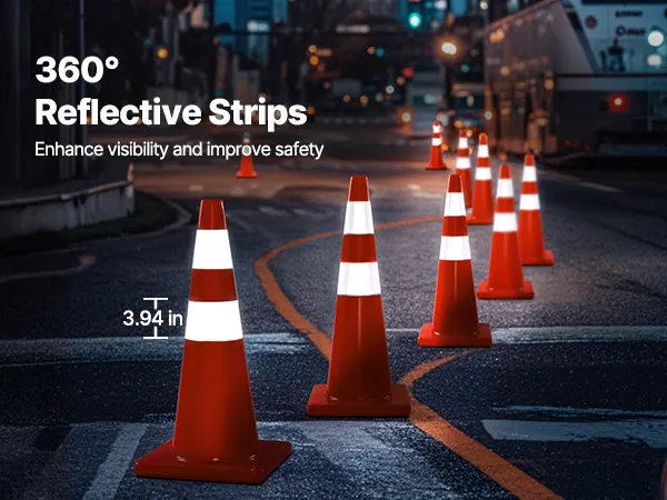VEVOR safety cones, 28" high-visibility with weighted base for easy storage.