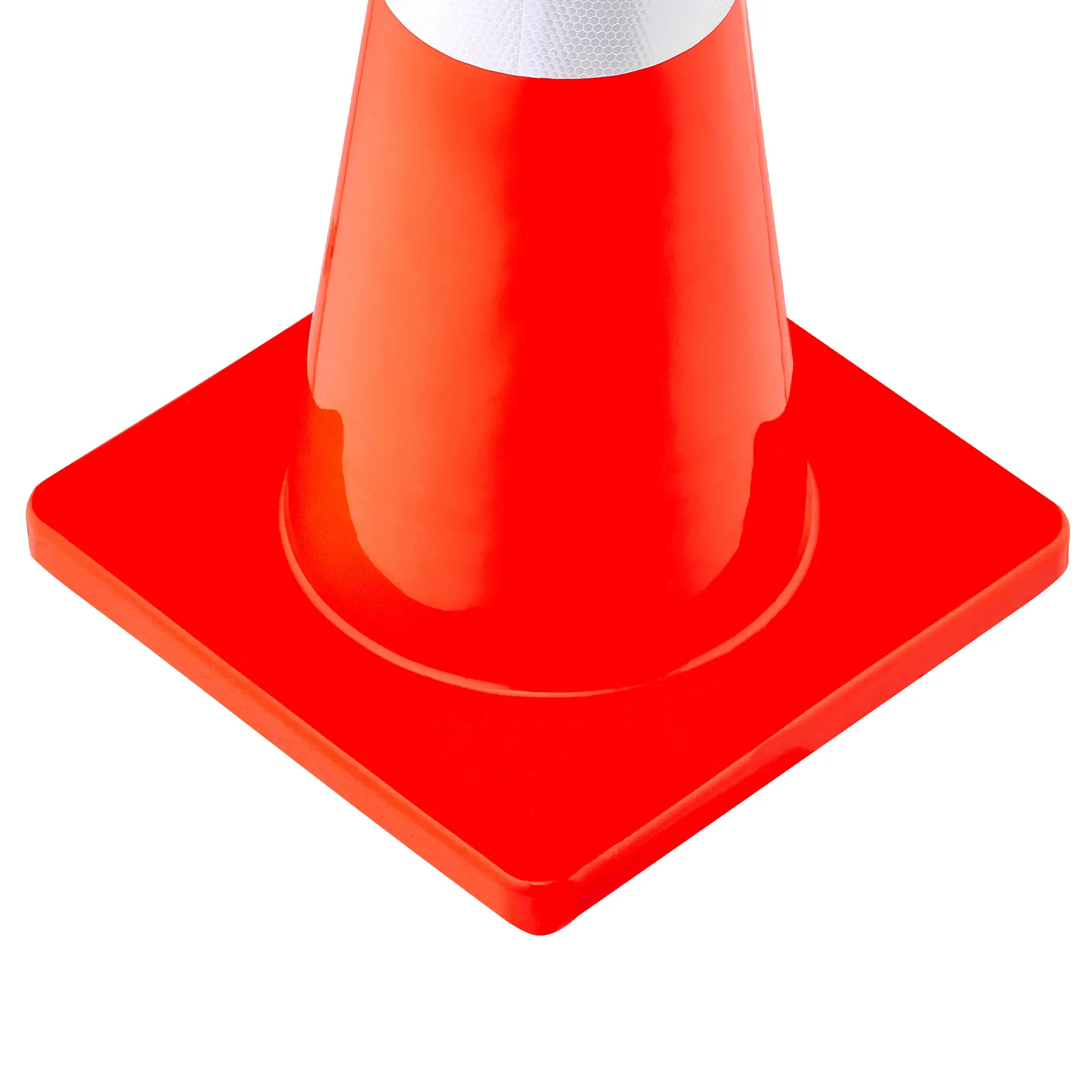 VEVOR safety cones with solid base in rain, vibrant umbrella in the background.
