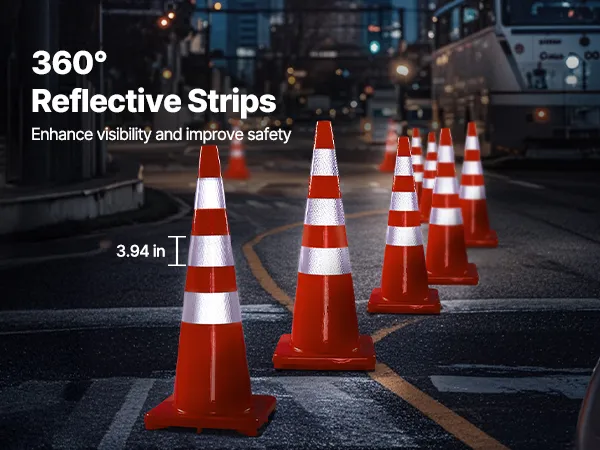 VEVOR traffic cones, 36" high-visibility, heavy weighted base, easy storage.