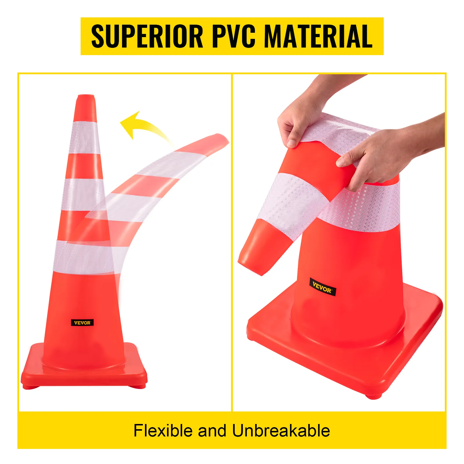 VEVOR-Verkehrskegel: Hochwertiges, flexibles und unzerbrechliches PVC-Material.