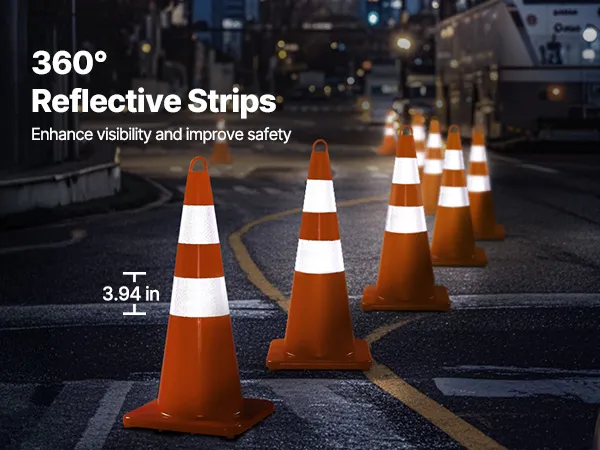 Pachołki drogowe VEVOR 28", duża widoczność, obciążona podstawa, łatwe przechowywanie.