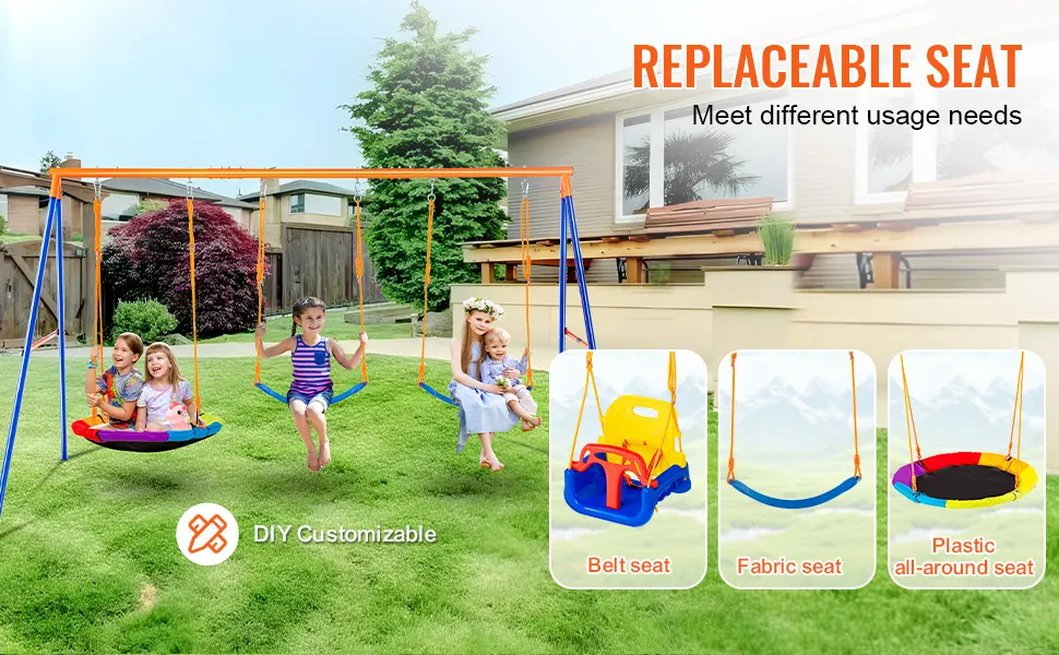 Altalene VEVOR con cinghia sostituibile, tessuto e sedili in plastica per bambini in giardino.
