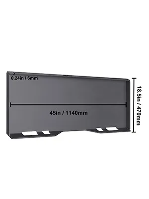 VEVOR skid steer mount plate with dimensions: 0.24in thickness, 45in width, 18.5in height.