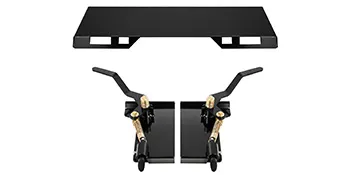 VEVOR skid steer attachment with dual lever and black steel plate.
