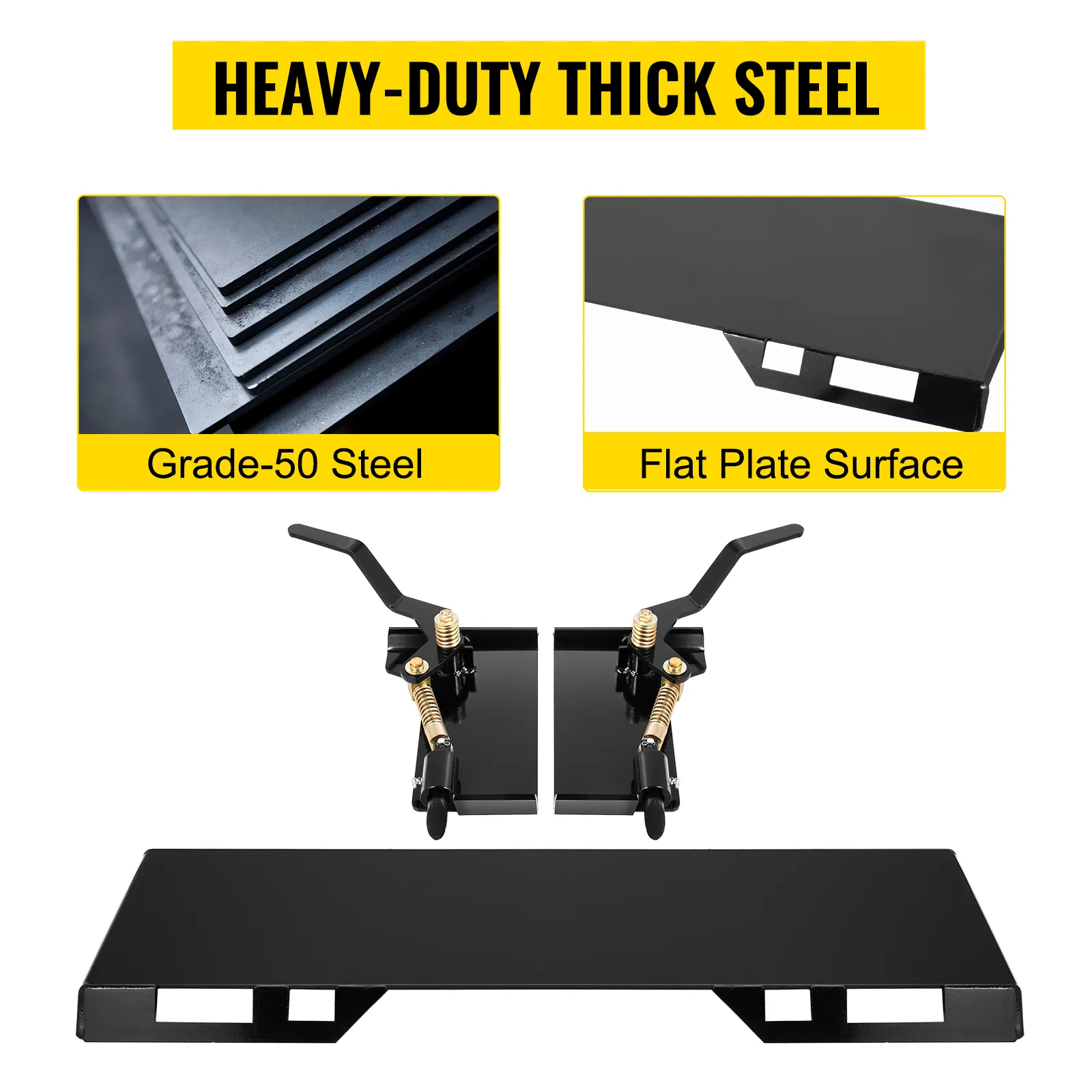 VEVOR skid steer-bevestiging met staal van klasse 50 dik en een vlak plaatoppervlak.