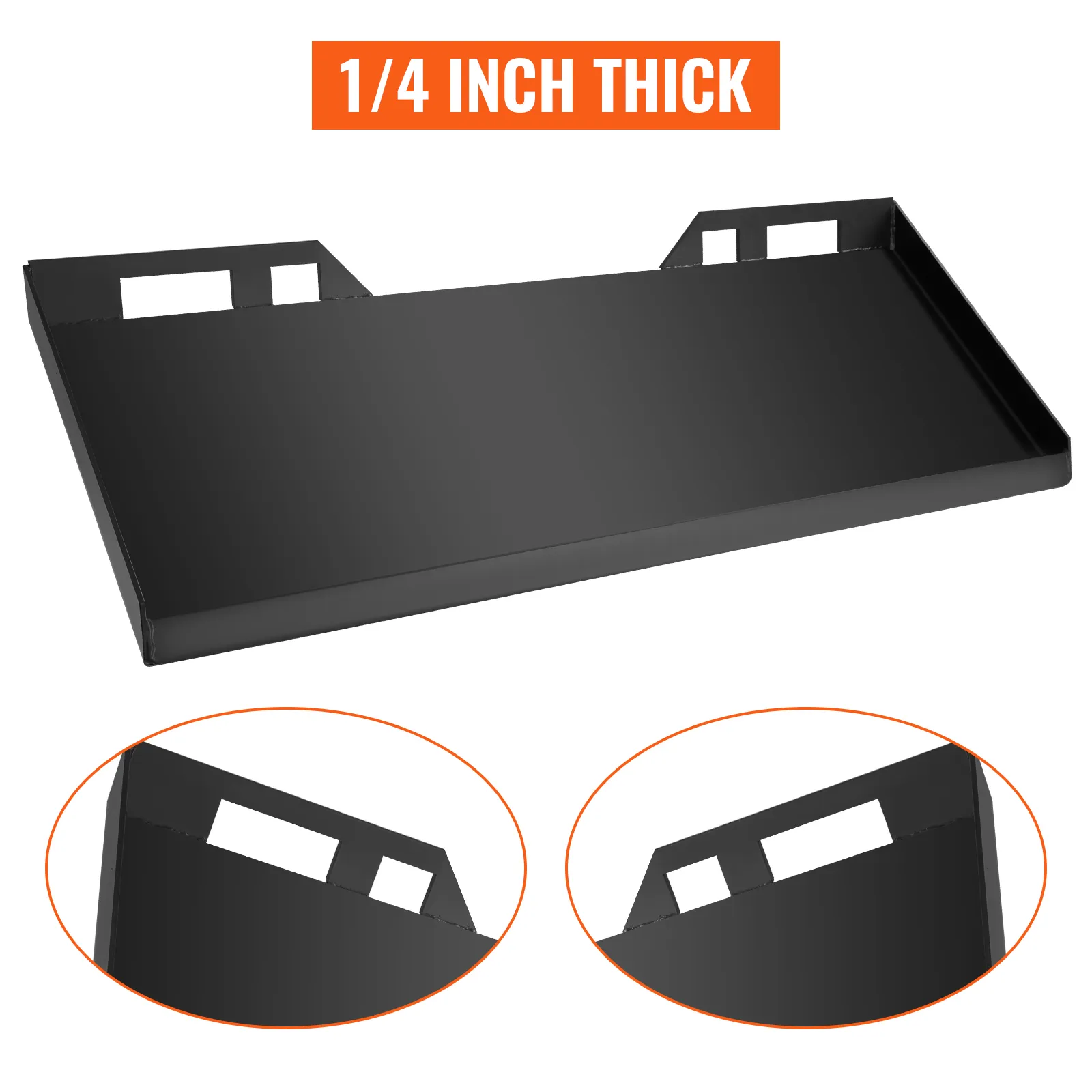 VEVOR quick tach attachment, 1/4 inch thick black steel plate with side details.