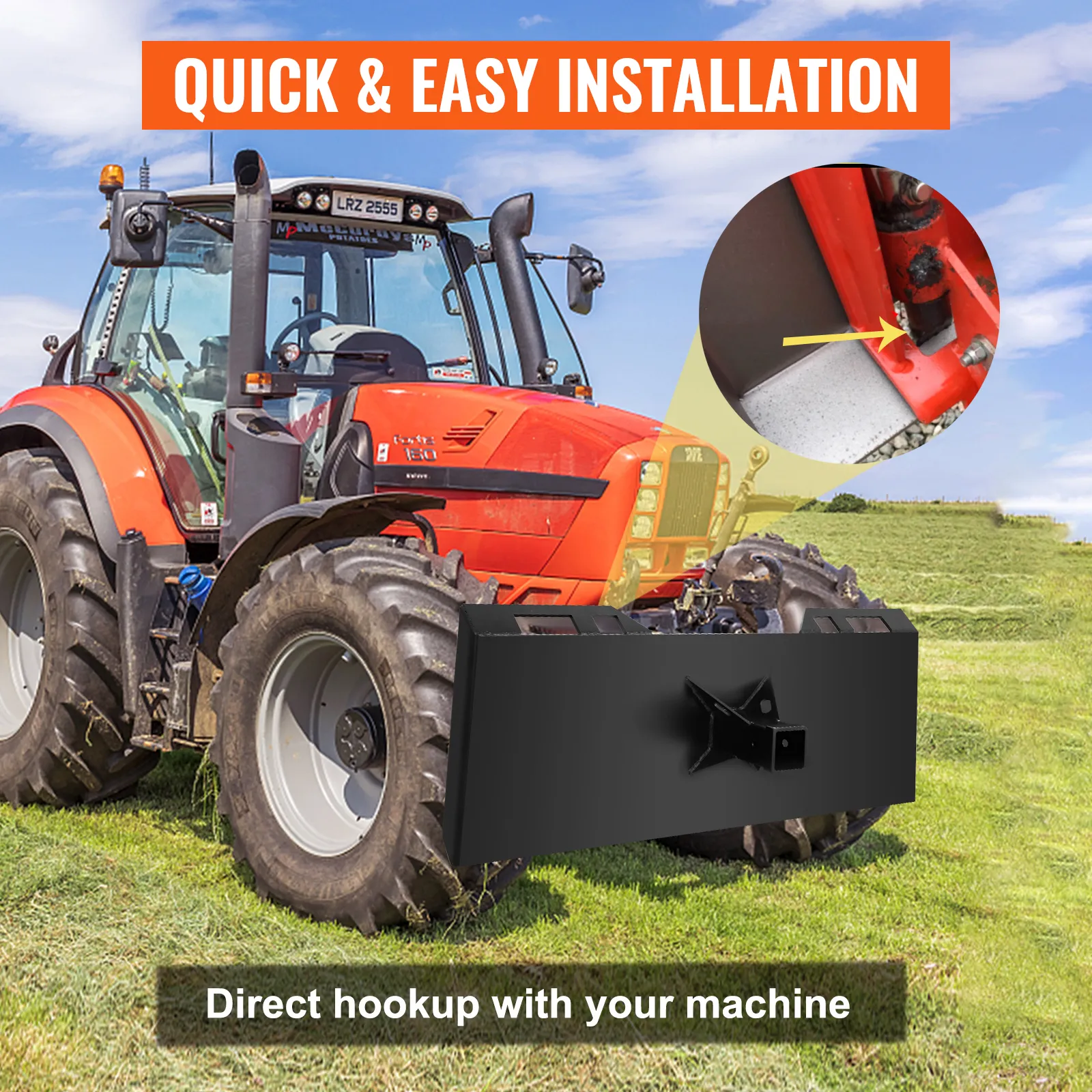 tractor with VEVOR quick tach attachment for easy installation in a field.