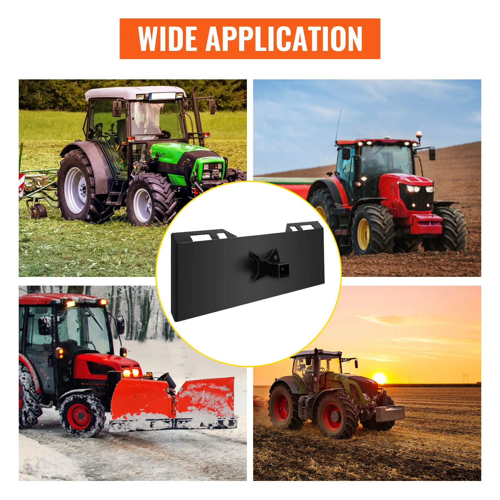 VEVOR quick tach attachment for tractors, working in various environments.