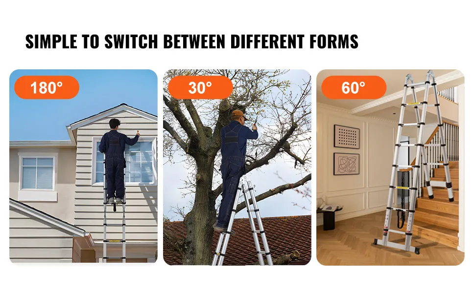 Telescoping Extension Ladder 16.5FT A-Shape w/ Stabilizer Bar for RV