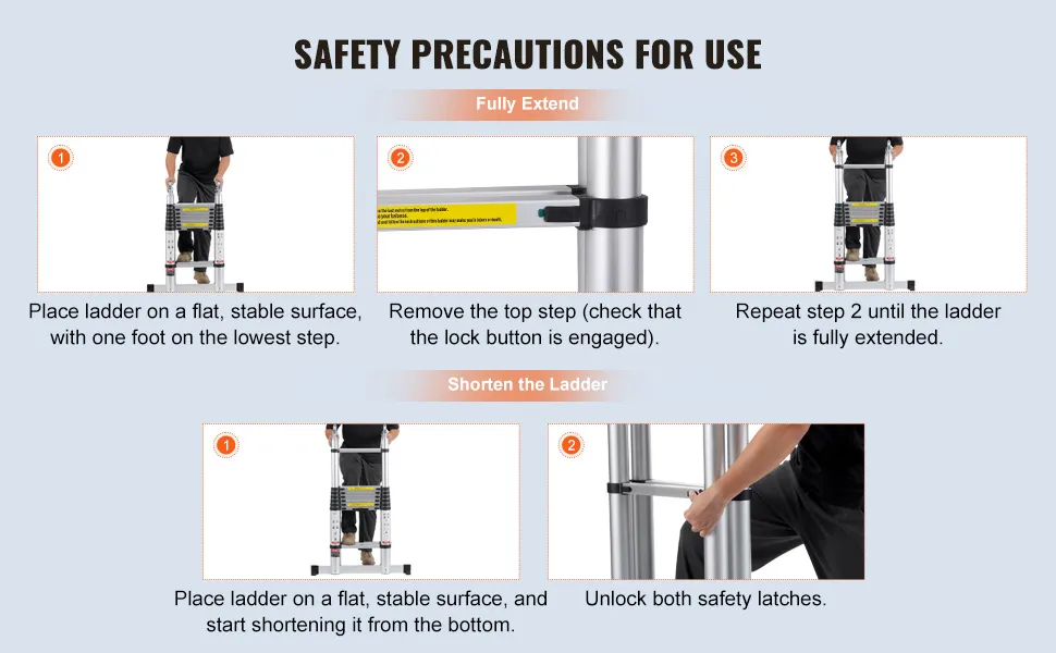 Telescoping Extension Ladder 16.5FT A-Shape w/ Stabilizer Bar for RV