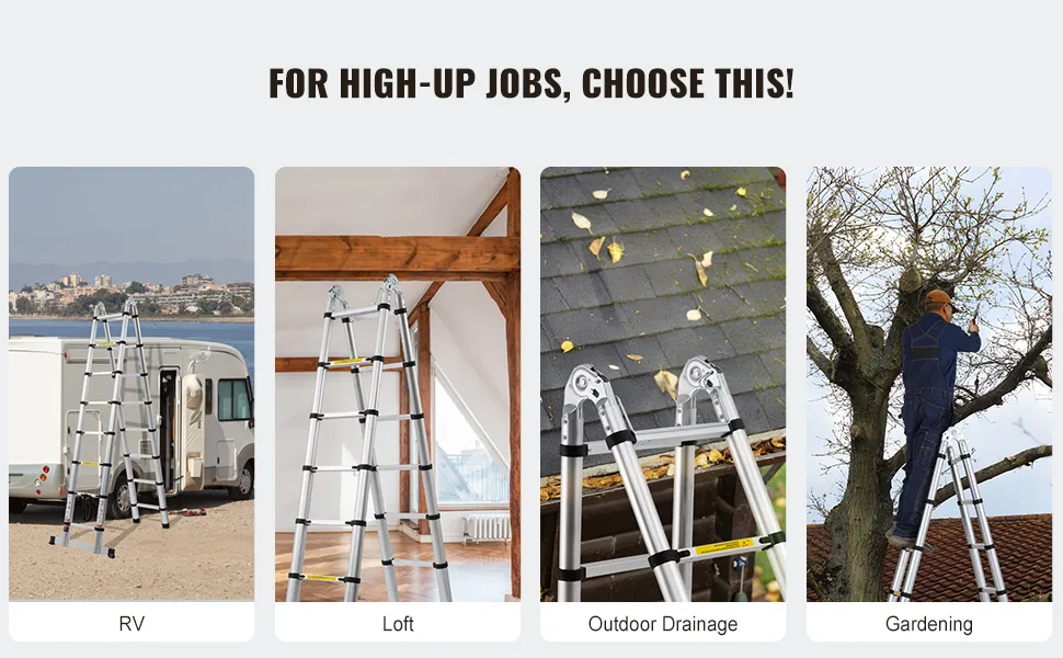 Telescoping Extension Ladder 16.5FT A-Shape w/ Stabilizer Bar for RV