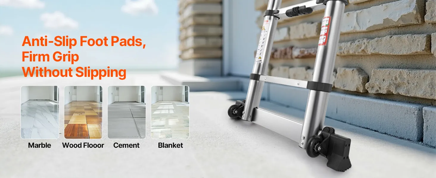 Telescoping Ladder A-Frame Stainless Steel Extension Step 16.5ft Portable Ladder