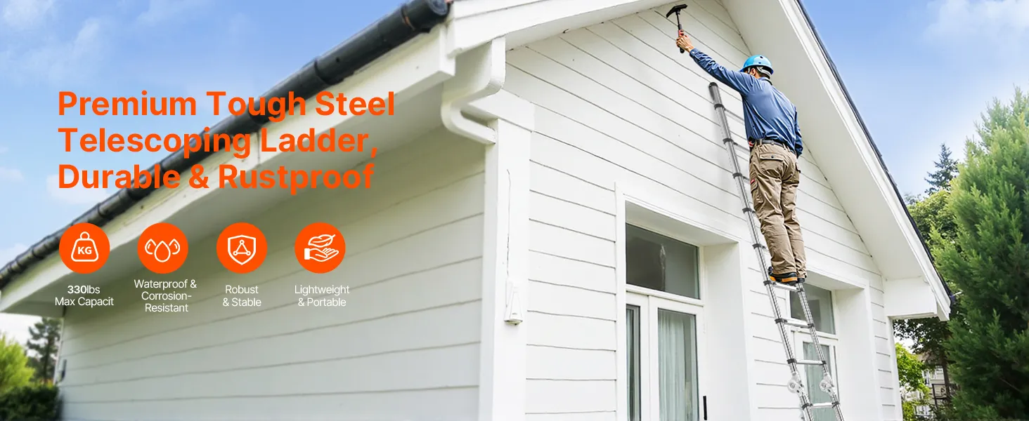 Telescoping Ladder A-Frame Stainless Steel Extension Step 16.5ft Portable Ladder