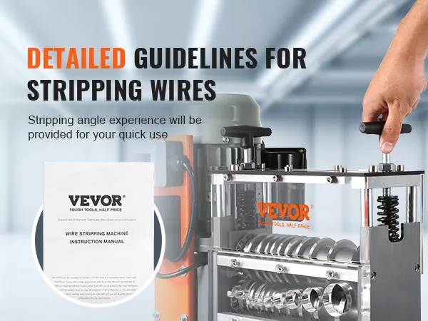 VEVOR wire stripping machine with manual and detailed guidelines for efficient wire stripping.